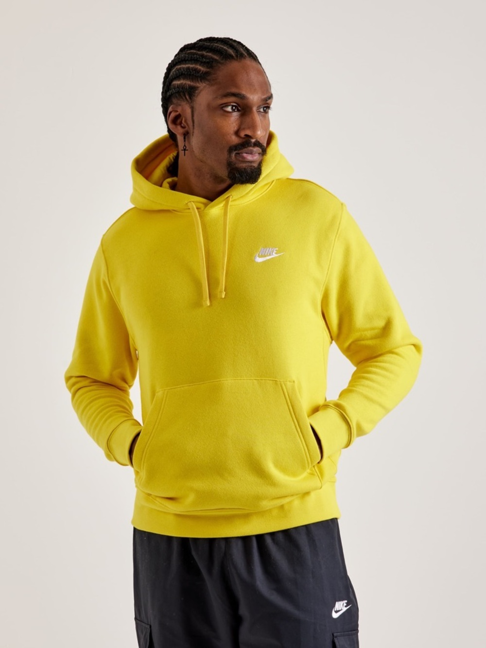 Nike Club Fleece Yellow Hoodie Pullover Sweatshirt Swoosh Logo  25228